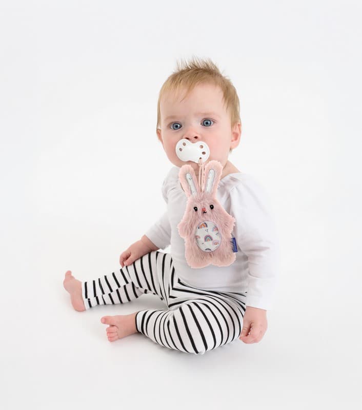 Pacipal Plush & Pacicrib - Bunny Pink -σετ  Δώρου  λούτρινο και κορδελα  πιπίλας με κλιπ Λαγουδάκι .
