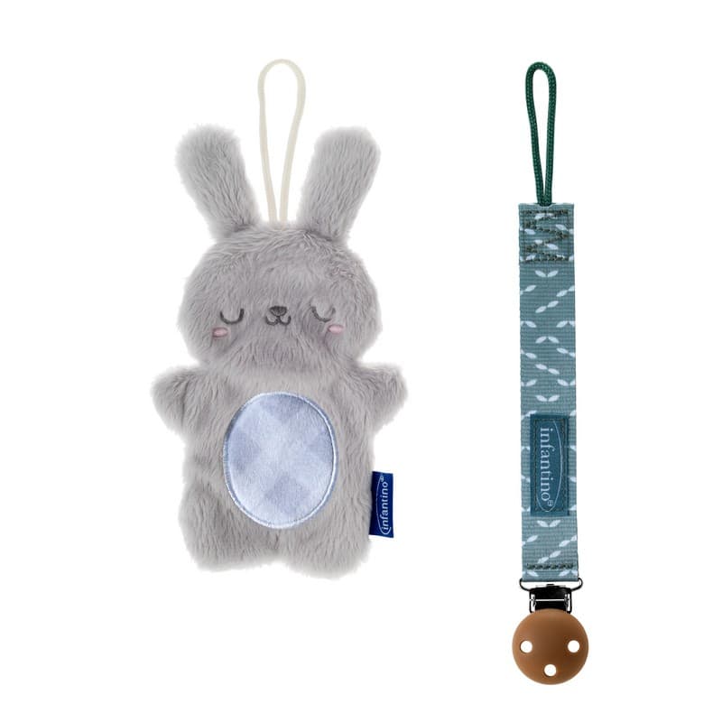 Pacipal Plush & Pacicrib - σετ  Δώρου 2 τμχ  λούτρινο και κορδελα  πιπίλας με κλιπ  λαγουδακι .