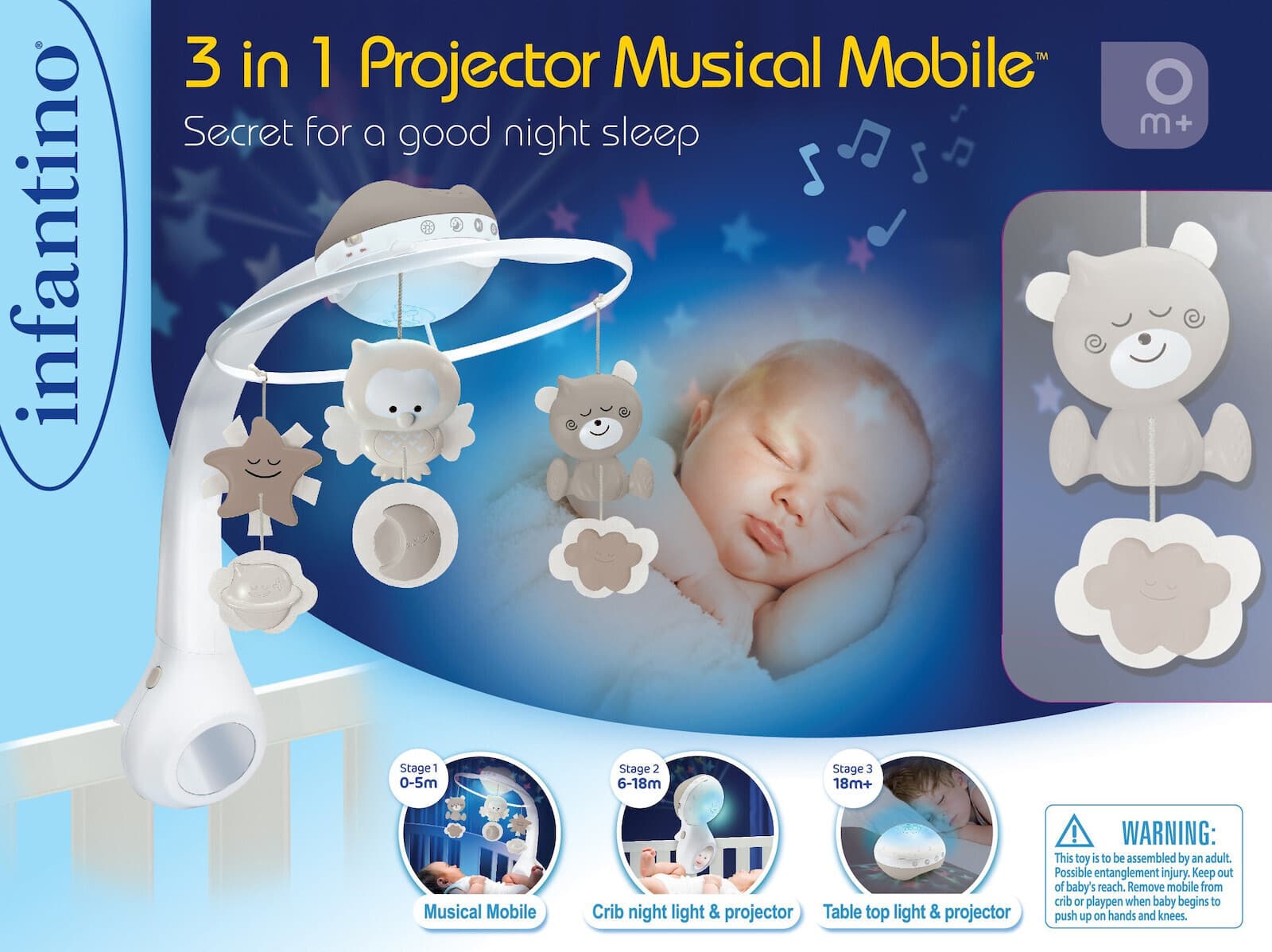3 IN 1 PROJECTOR MUSICAL MOBILE (ECRU)