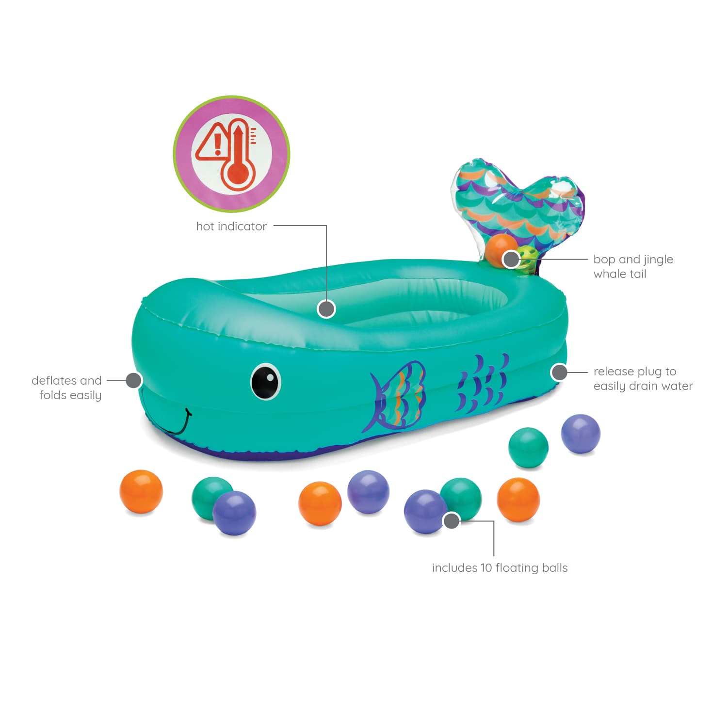 Whale Bubble Ball with Temperature sensor, Inflatable Bath Tub